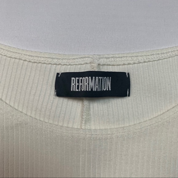 Reformation Tencel Light Cream Stretch Ribbed Mini Dress - Picture 5 of 12